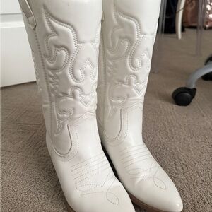 Soda White Heeled Boots with Western Flair